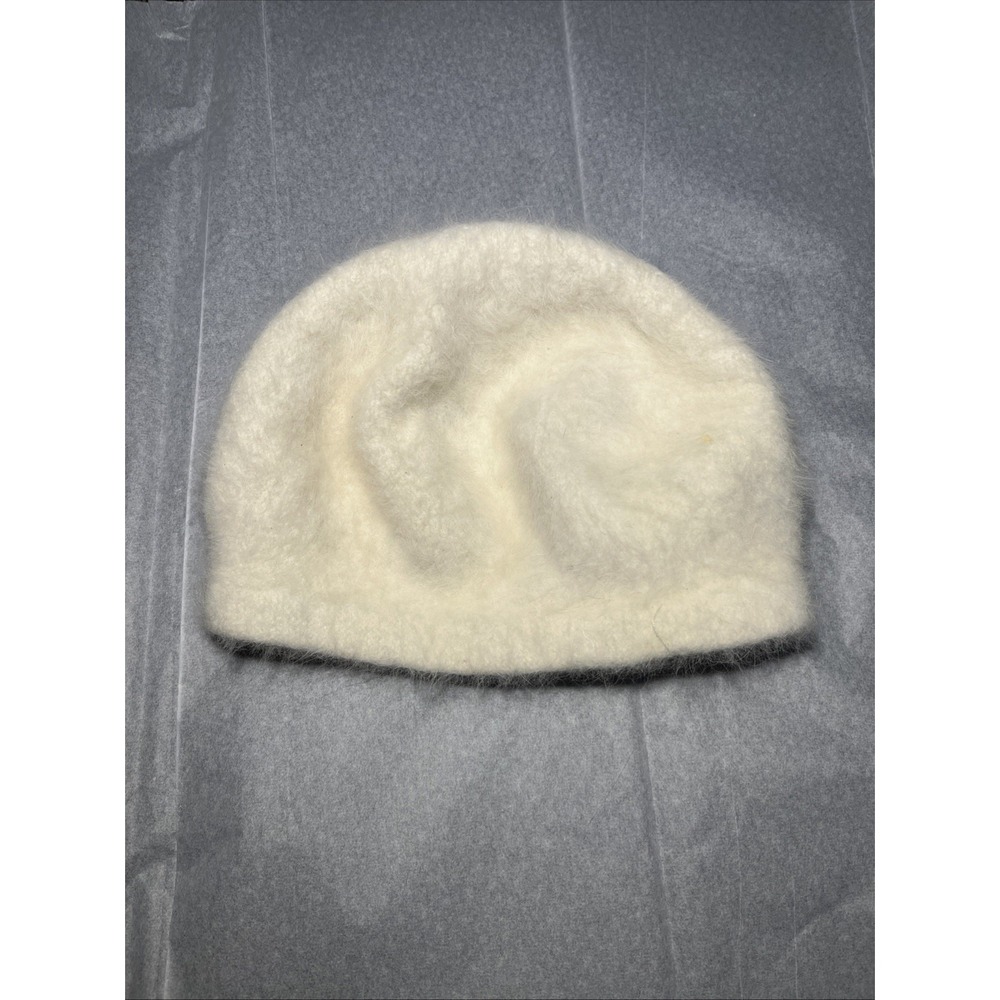 Cream Angora Rabbit Hair Nylon Wool Blend Beanie‎ Hat